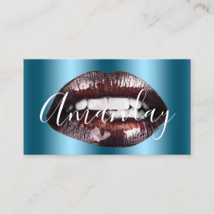 Makeup Artist Rose Teal Lips Logo QR Code Business Card