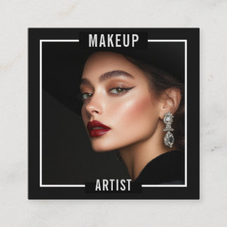 Makeup Artist Salon Elegant Black Luxury Photo  Square Business Card