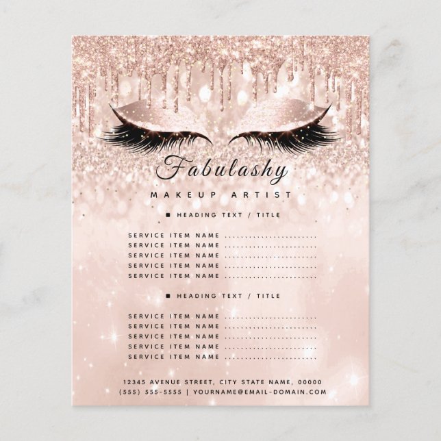 Makeup Artist Salon Glitter Flyer Rose Prices Glam (Front)