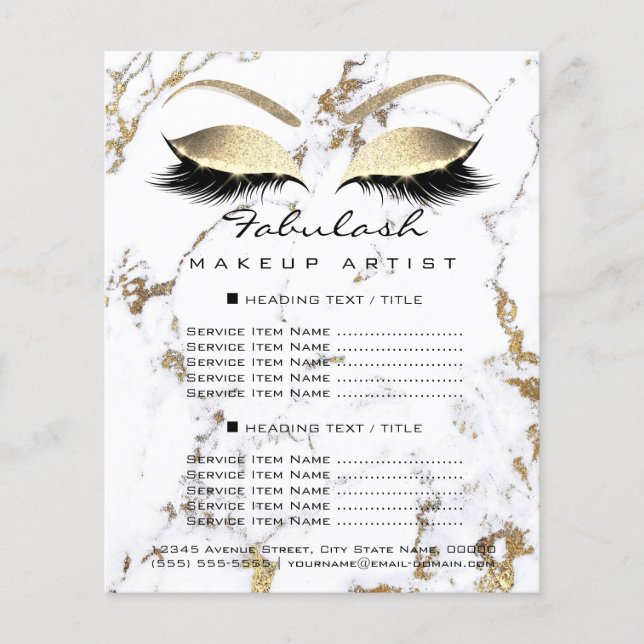 Makeup Artist Salon Marble Eye Glitter Price Flyer (Front)