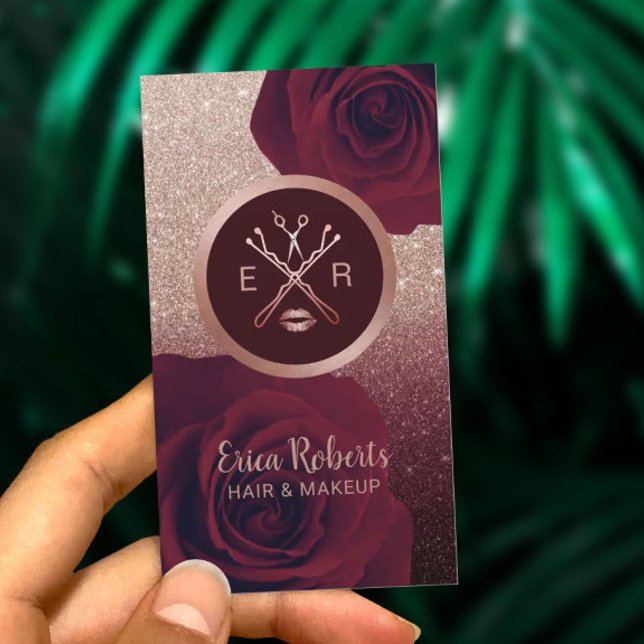 Makeup Artist Salon Modern Floral Rose Gold Ombre Business Card (Creator Uploaded)