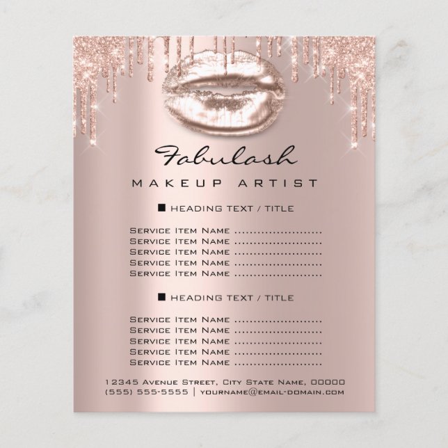 Makeup Artist Salon Pink Glitter Flyer Spark Kiss (Front)