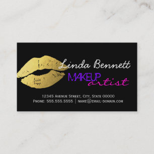Makeup Artist - Sassy Gold Lips Dark Theme Style Business Card