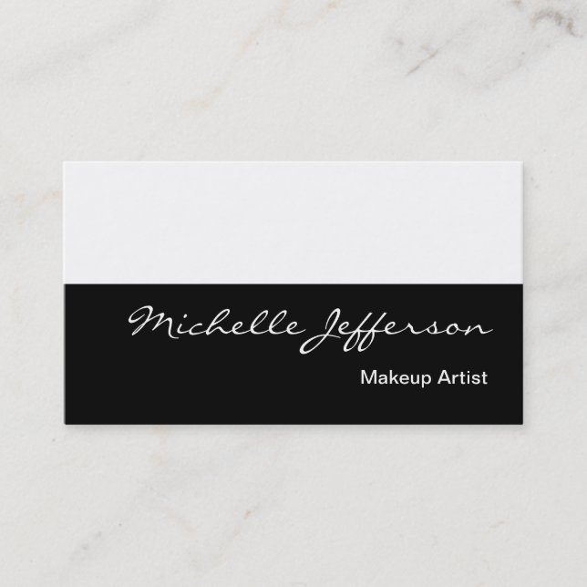 Makeup Artist Script Black White Business Card (Front)