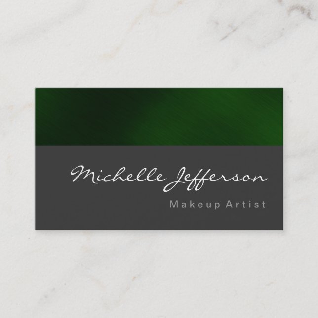 Makeup Artist Script Grey Green Business Card (Front)