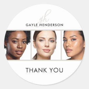 Makeup Artist Script Monogram Photo Thank You Classic Round Sticker