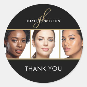 Makeup Artist Script Monogram Photo Thank You Classic Round Sticker