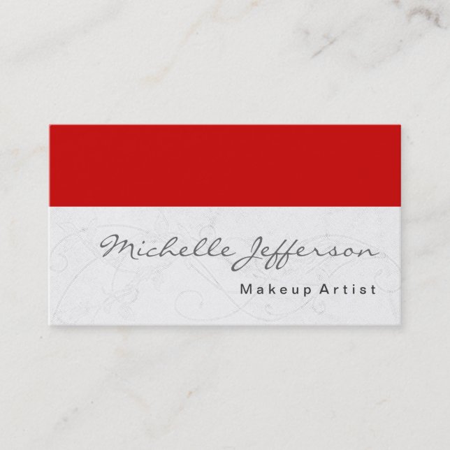 Makeup Artist Script Red Pattern Business Card (Front)