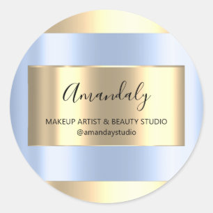 Makeup Artist Shop Framed Gold Blue Pastel Classic Round Sticker