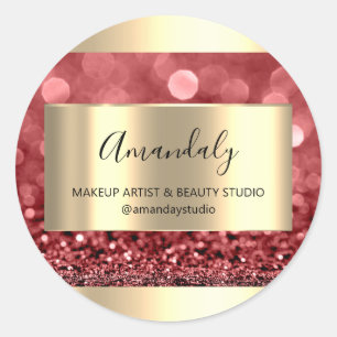 Makeup Artist Shop Framed Gold Favour Thank Burgun Classic Round Sticker