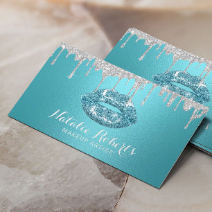 Makeup Artist Silver Drips Turquoise Lips Salon Business Card