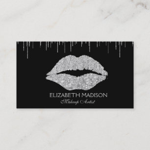 Makeup Artist Silver Glitter Lips Business Card