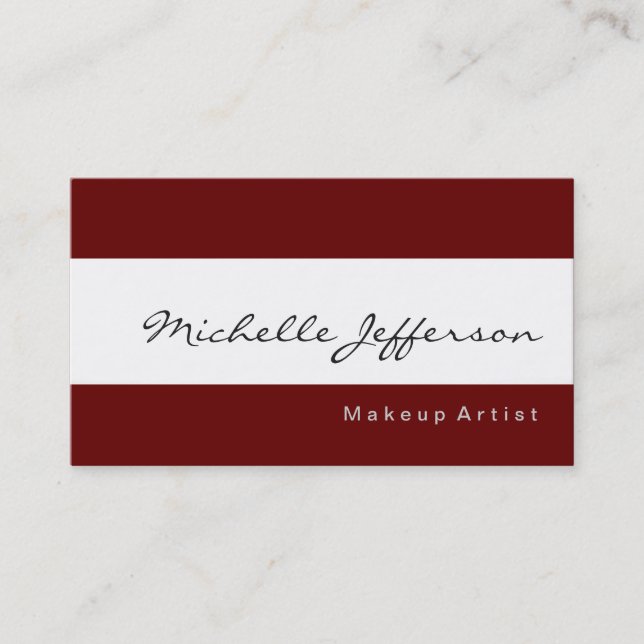 Makeup Artist Simple Red White Business Card (Front)