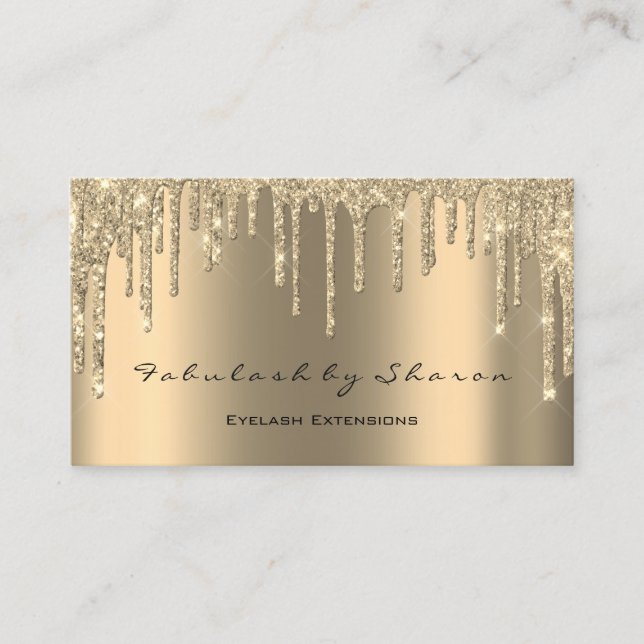 Makeup Artist SPA Lashes Glitter Drips Sepia Gold Business Card (Front)