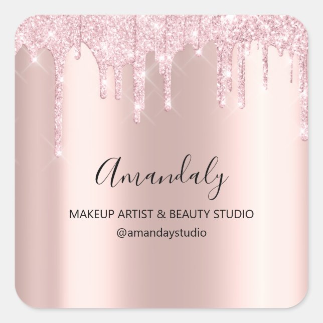 Makeup Artist Spark Glitter Rose Drips  Square Sticker (Front)