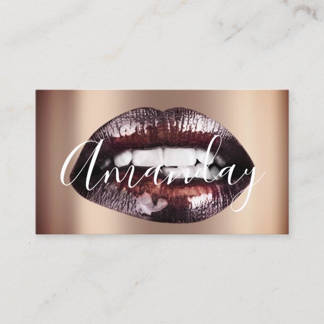 Makeup Artist Studio Brown Lips Logo QR Code Logo  Business Card (Front)