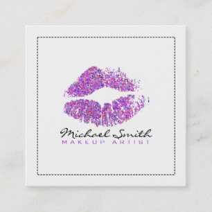 Makeup Artist Stylish Colourful Glitter Lips #14 Square Business Card