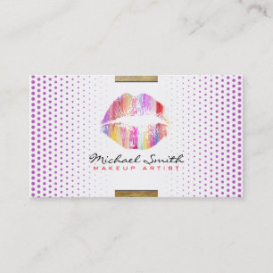 Makeup Artist Stylish Lips Modern Fuchsia Dot Business Card