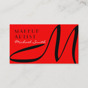 Makeup Artist Stylish Monogram Modern Red Business Card