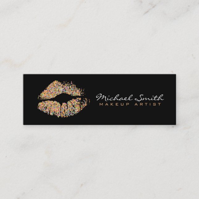Makeup Artist Stylish Multicolor Glitter Lips Mini Business Card (Front)