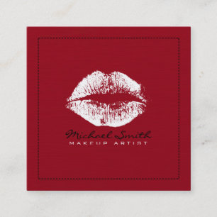 Makeup Artist Stylish White Lips Modern Deep Red Square Business Card