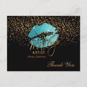 Makeup Artist Teal Lips on Black Postcard