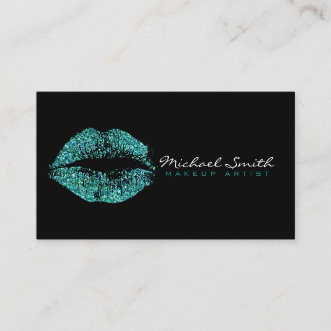 Makeup Artist Turquoise Lips #2 Business Card (Front)