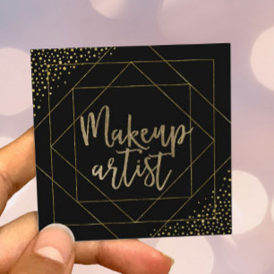 Makeup Artist Typography Modern Black & Gold Square Business Card