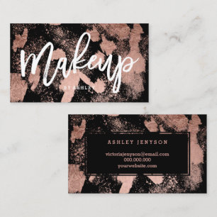 Makeup artist typography rose gold brushstrokes business card
