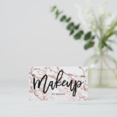 Makeup artist typography rose gold white marble business card (Standing Front)
