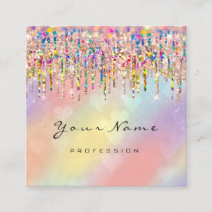 Makeup Artist Unicorn Black Holograph Heart Square Business Card