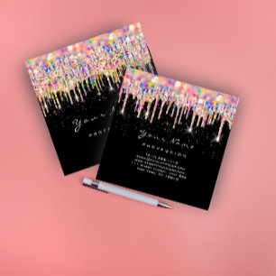 Makeup Artist Unicorn Black Holograph Unicorn Blue Square Business Card