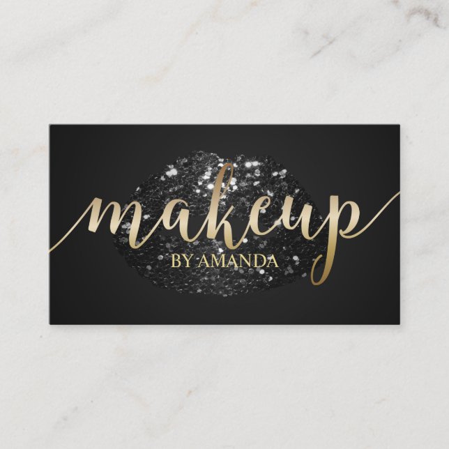 Makeup Artist Unique Black Glitter Lips Salon Business Card (Front)