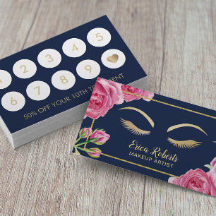 Makeup Artist Vintage Floral Navy Loyalty Card