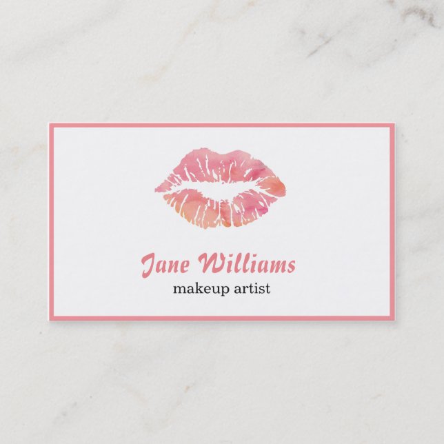 Makeup Artist Water Colour Lips Beauty Salon Business Card (Front)