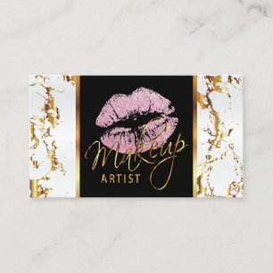 Makeup Artist - White Marble Gold Accents Business Card