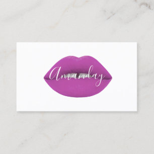 Makeup Artist White Purple Lips Logo QR Code Logo Business Card