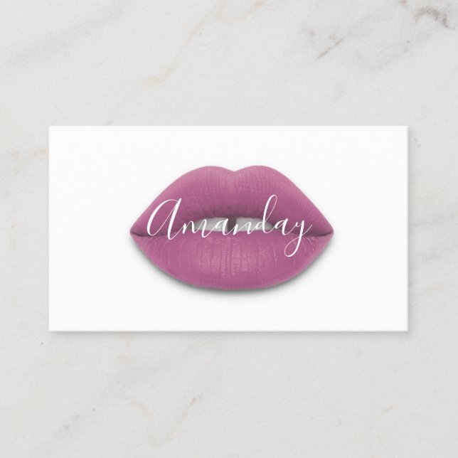 Makeup Artist White Purple Lips Logo QR Code Logo  Business Card (Front)