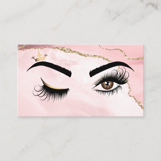 Makeup artist Wink Eye Beauty Blush Pink Agate Business Card (Front)
