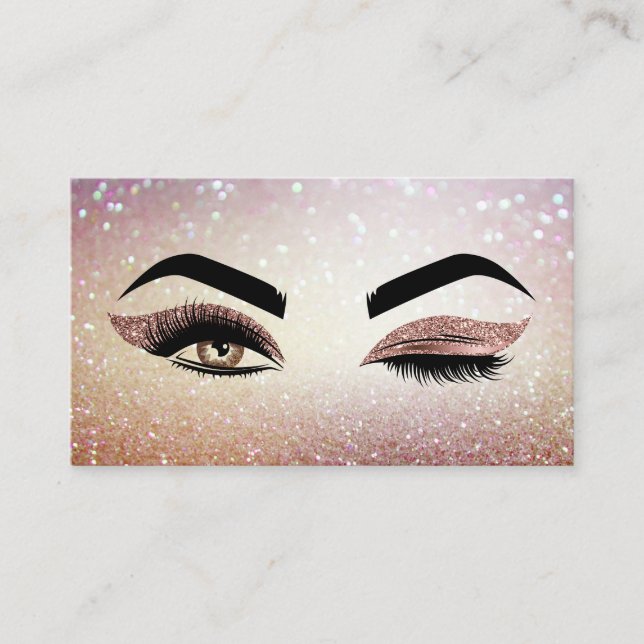 Makeup artist Wink Eye Lashes Rose Gold Business Card (Front)