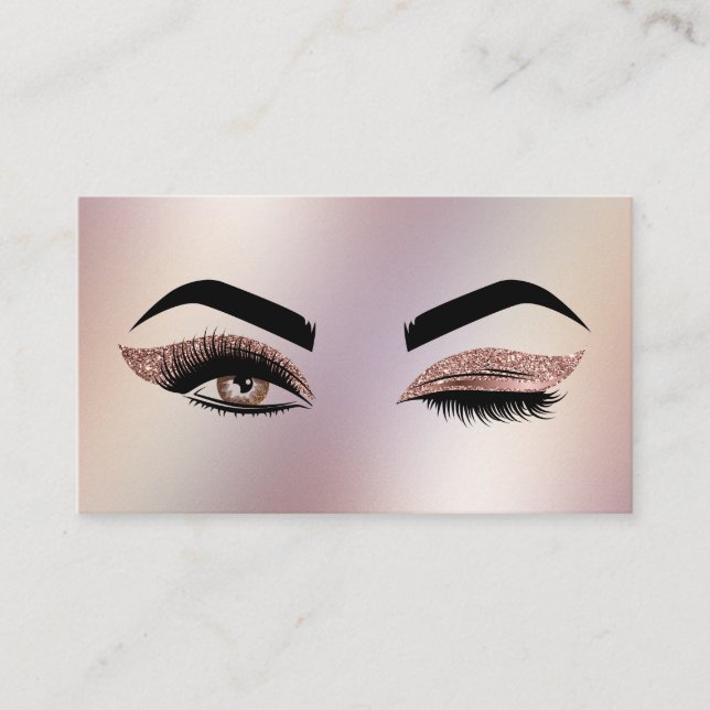 Makeup artist Wink Eye Lashes Rose Gold Business Card (Front)