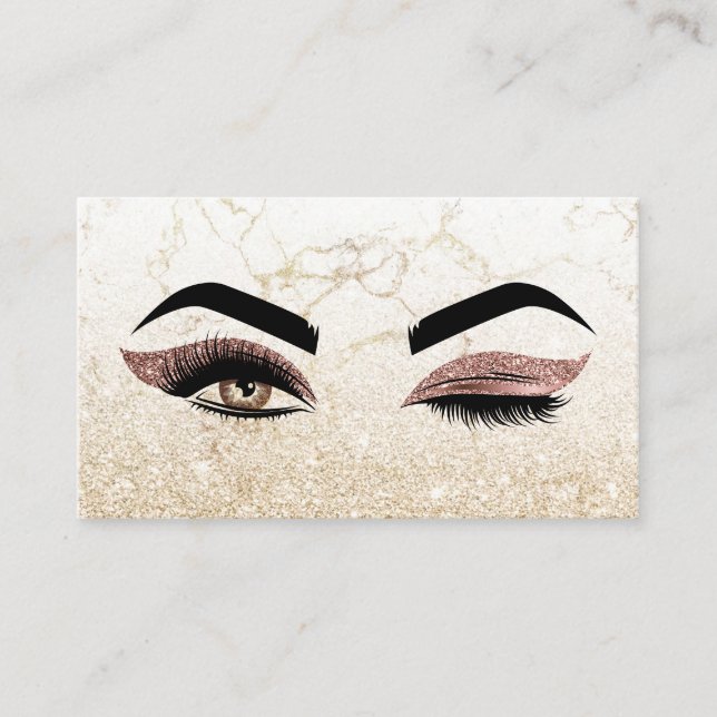Makeup artist Wink Eye Lashes Rose Gold marble Business Card (Front)
