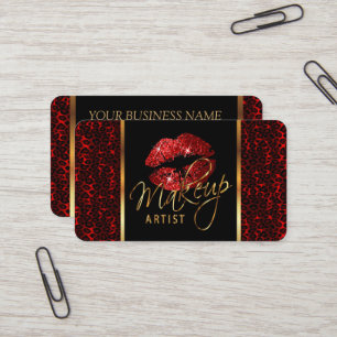 Makeup Artist with a Leopard Pattern and Red Lips  Business Card