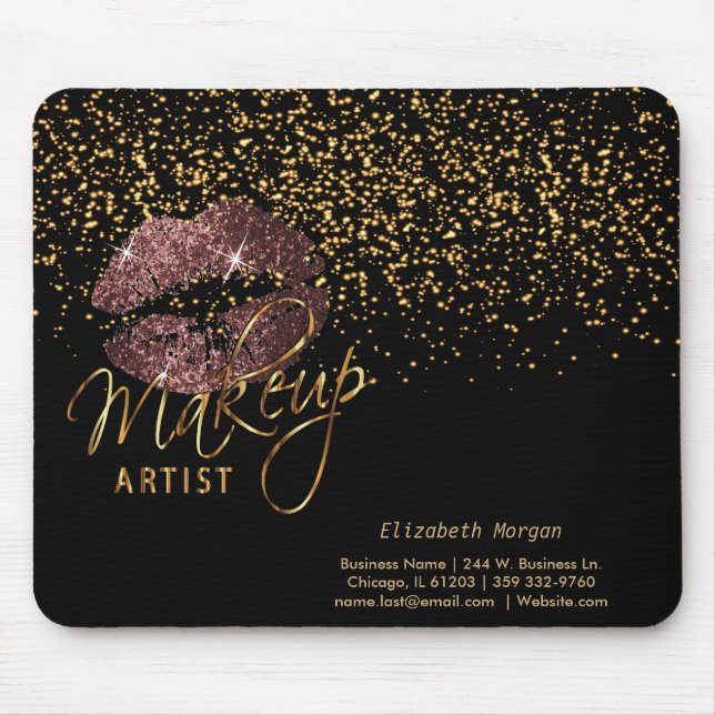 Makeup Artist with Gold Confetti & Dark Rose Lips Mouse Pad (Front)