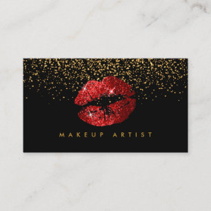 Makeup Artist with Gold & Red Lips Business Card
