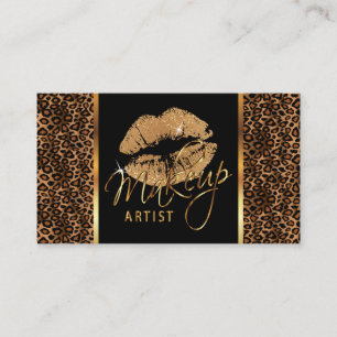 Makeup Artist with Leopard & Gold Lips Business Card