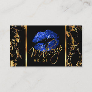 Makeup Artist with Marble Gold & Blue Accents Business Card