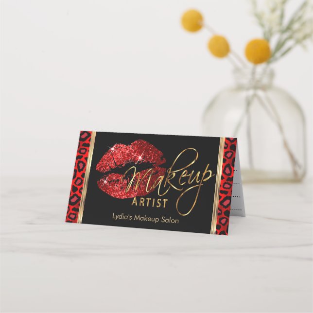 Makeup Artist with Red Leopard & Red Lips  Appointment Card (Front)
