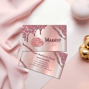 Makeup Artist With Rose Gold Dripping Lips Business Card