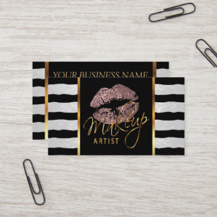 Makeup Artist with Stripes & Dusty Rose Lips Business Card